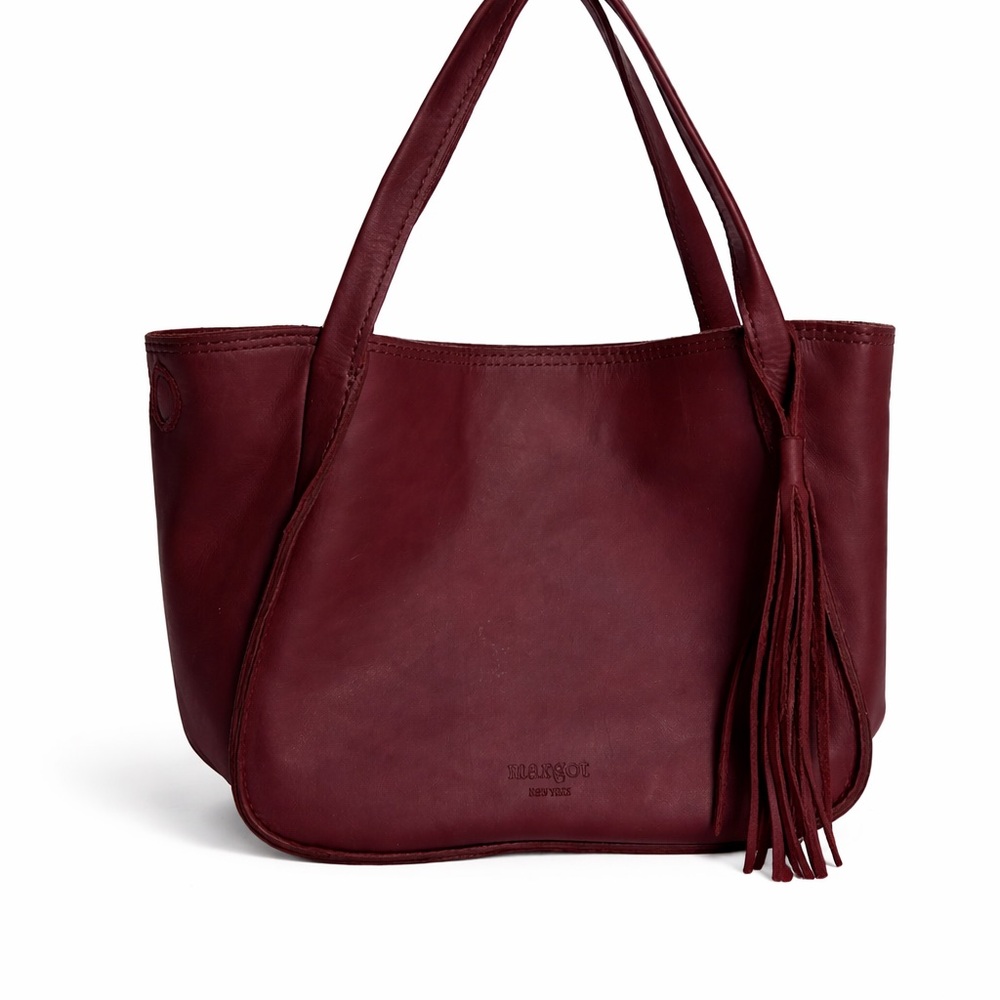 Margot Burgundy Leather Tote with Tassel